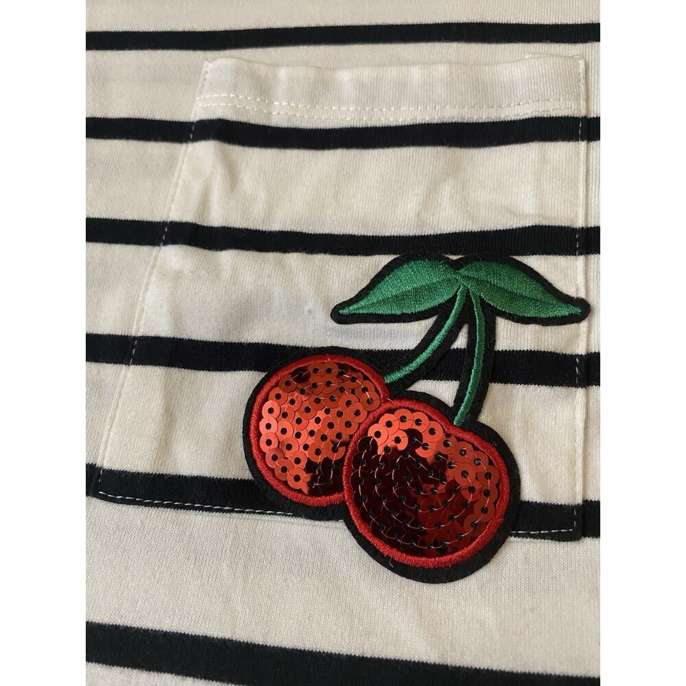 Madden Girl Striped Long-Sleeve Crop Top Sequin Cherry Patch Y2K Style Size XL - Picture 3 of 10